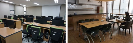 韩国东亚大学宿舍楼里的自习室和电脑室
